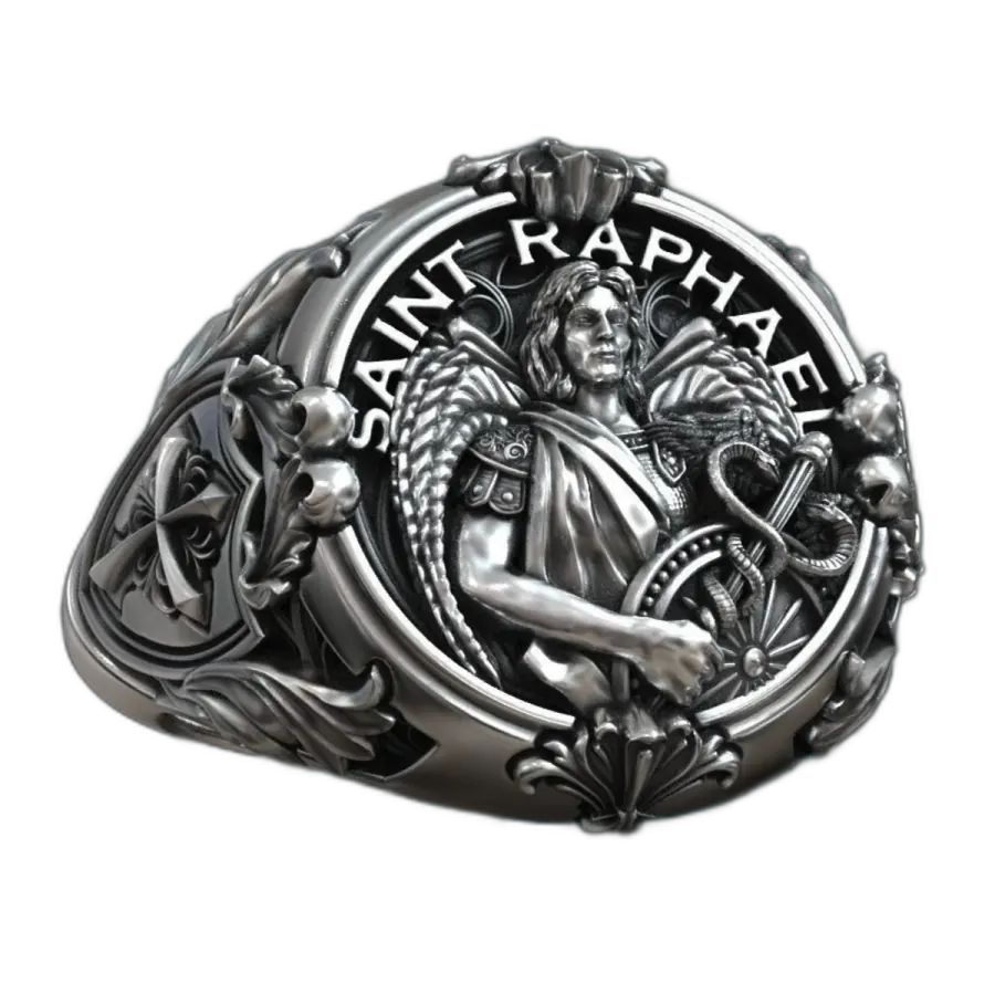 Saint Raphael Kabartma Erkek Yüzük